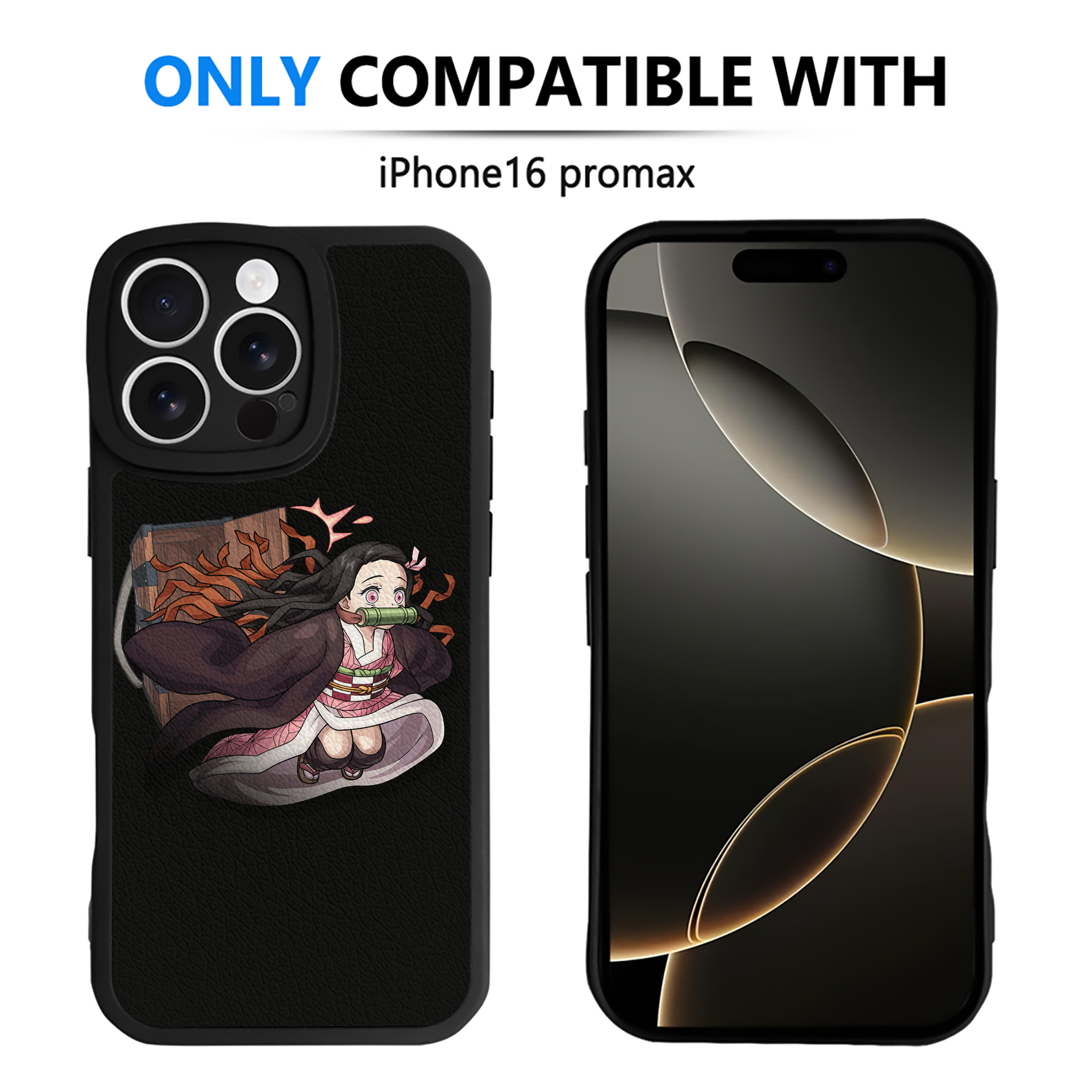 （画像用） 鬼滅の刃（きめつのやいば）竈門 禰󠄀豆子／かまど ねずこ Kamado Nezuko 【iPhone 16シリーズ対応】シリコンスマホケース（レザー調） 材質：シリコン